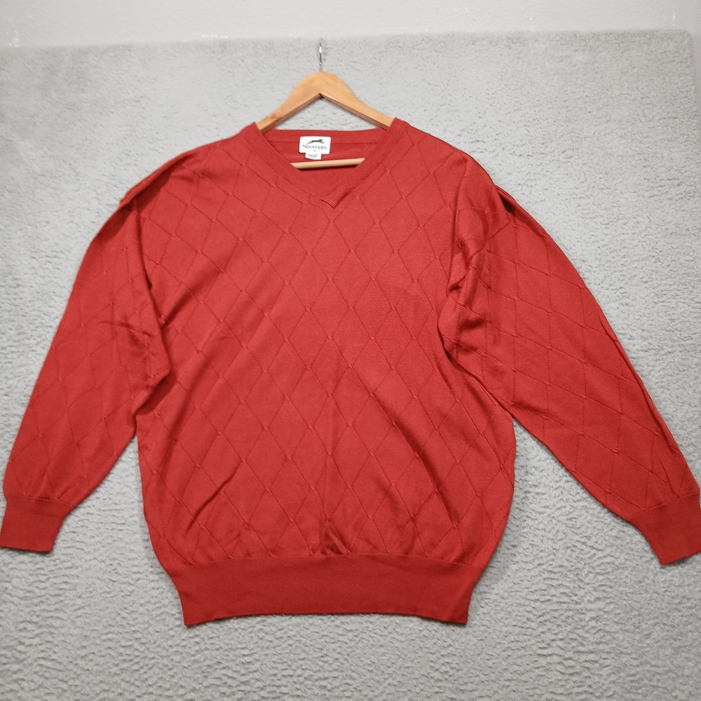 Vintage‎ Slazenger Sweater Men's XL Red Diamond Knit V-Neck
